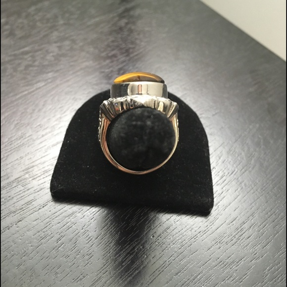 Natural African Tiger's Eye Solitaire Ring in Platinum Over Copper size 8 - Picture 7 of 16